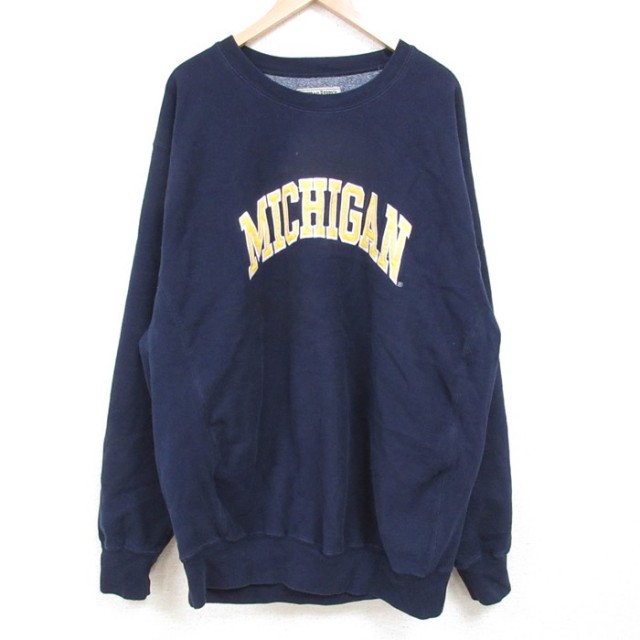 【50%OFF】XL★古着 STEVE&BARRYS 長袖 スウェット メンズ 00年代 00s ミシガン 大きいサイズ クルーネック 紺 ネイビー 25may02 中古 スエット トレーナー トップス