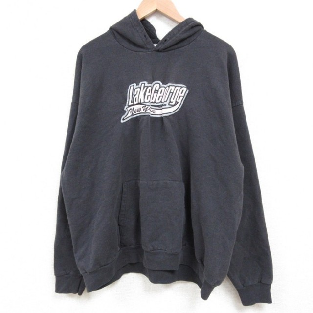 XL★古着 長袖 スウェット パーカー メンズ 00年代 00s レイクジョージ 大きいサイズ 黒 ブラック 25may02 中古 スエット トレーナー トップス