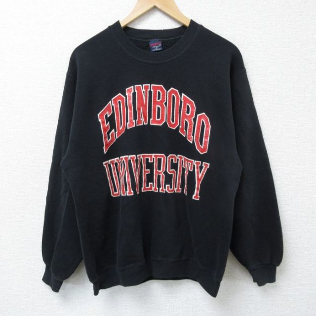 M★古着 ジャンスポーツ 長袖 スウェット メンズ 90年代 90s エディンボロ 大学 クルーネック USA製 黒 ブラック 25may07 中古 スエット トレーナー トップス