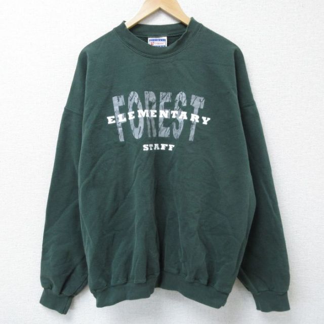 ヘインズ 00s 長袖スウェット ELEMENTARY グリーン XL | 古着