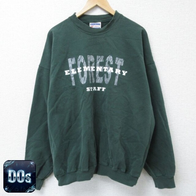 【50%OFF】ヘインズ 00s 長袖スウェット ELEMENTARY グリーン XL | 古着