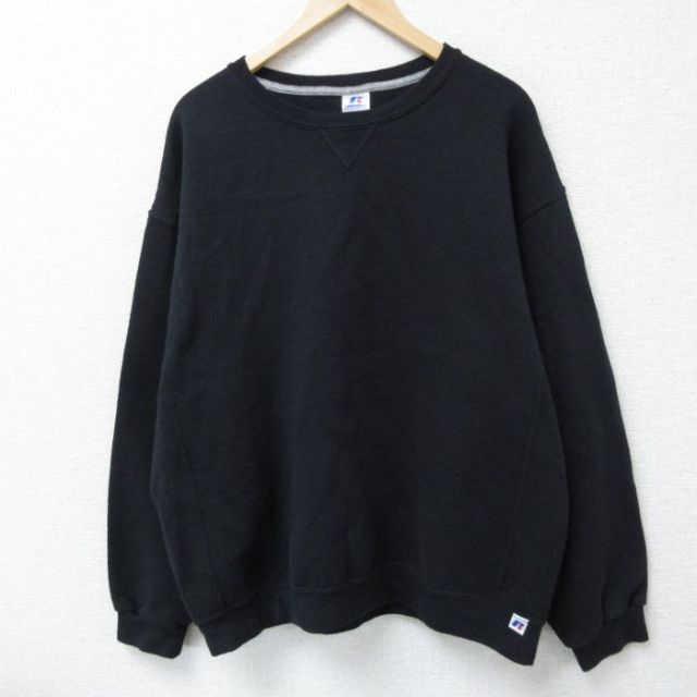 XL★古着 ラッセル 長袖 スウェット メンズ 00年代 00s 無地 大きいサイズ クルーネック 黒 ブラック 25may07 中古 スエット トレーナー トップス