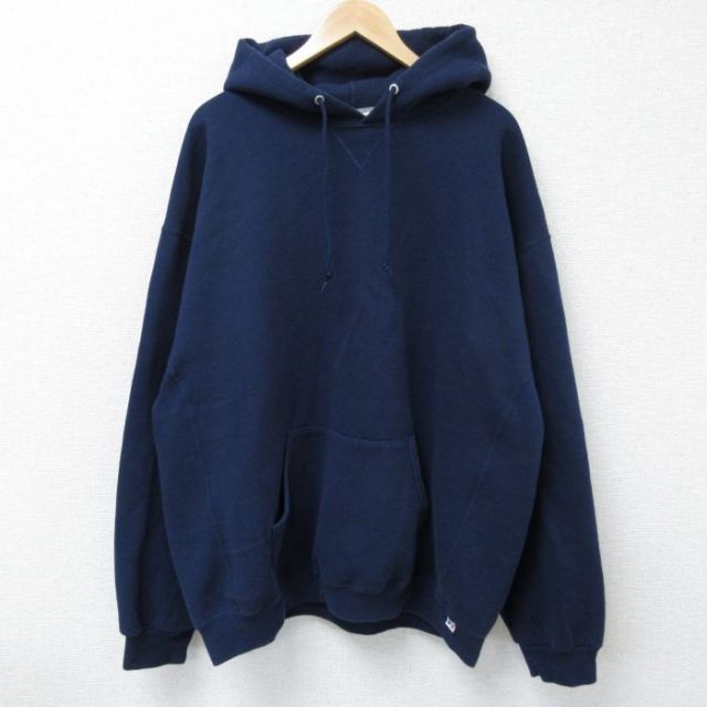 XL★古着 ラッセル 長袖 スウェット パーカー メンズ 00年代 00s 無地 大きいサイズ 紺 ネイビー 【spe】 25may07 中古 スエット トレーナー トップス