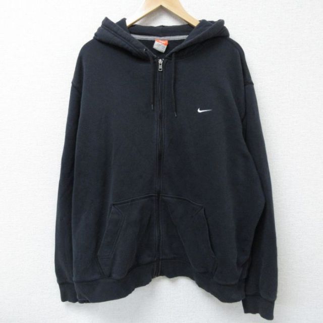 XL★古着 ナイキ 長袖 フルジップ スウェット パーカー メンズ 00年代 00s ワンポイントロゴ 大きいサイズ 黒 ブラック 25may07 中古 スエット トレーナー トップス