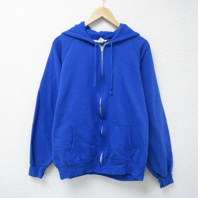 L★古着 長袖 フルジップ スウェット パーカー メンズ 90年代 90s 無地 ラグラン 青 ブルー 霜降り 25may08 中古 スエット トレーナー トップス