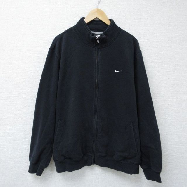 XL★古着 ナイキ NIKE 長袖 フルジップ スウェット メンズ ワンポイントロゴ 大きいサイズ 黒 ブラック 25may08 中古 スエット トレーナー トップス