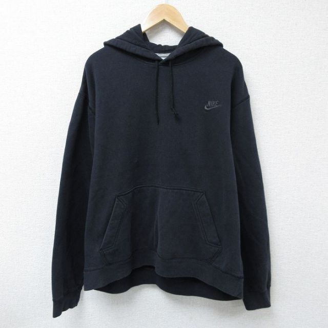 XL★古着 ナイキ NIKE 長袖 フルジップ スウェット パーカー メンズ ワンポイントロゴ 大きいサイズ 黒 ブラック 25may08 中古 スエット トレーナー トップス
