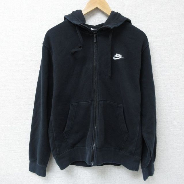 L★古着 ナイキ NIKE 長袖 フルジップ スウェット パーカー メンズ ワンポイントロゴ 黒 ブラック 25may08 中古 スエット トレーナー トップス