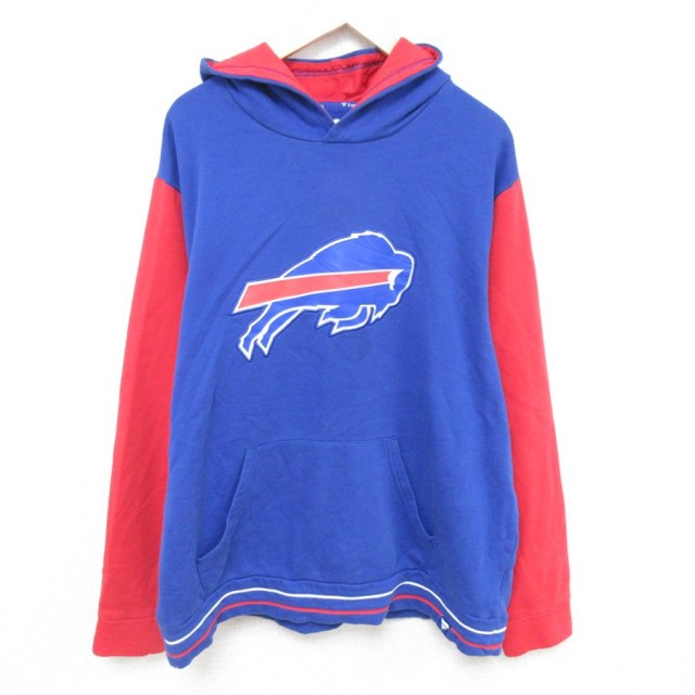 【50%OFF】XL★古着 長袖 スウェット パーカー メンズ NFL バッファロービルズ ツートンカラー 大きいサイズ 青 ブルー アメフト スーパーボウル 25may12 中古 スエット トレーナー トップス