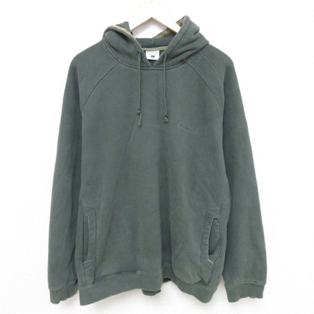 XL★古着 コロンビア COLUMBIA 長袖 スウェット パーカー メンズ ワンポイントロゴ ラグラン 濃緑 グリーン 25may12 中古 スエット トレーナー トップス
