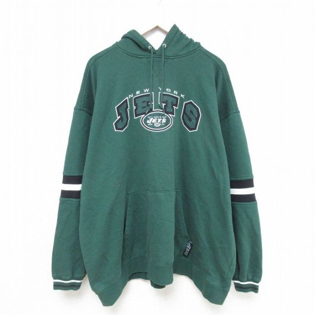 XL★古着 長袖 スウェット パーカー メンズ 00年代 00s NFL ニューヨークジェッツ 大きいサイズ 緑 グリーン アメフト スーパーボウル 25may09 中古 スエット トレーナー トップス