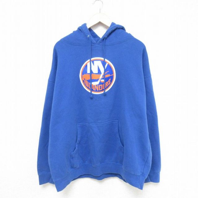 XL★古着 マジェスティック 長袖 スウェット パーカー メンズ NHL ニューヨークアイランダース 大きいサイズ 青 ブルー アイスホッケー 25may09 中古 スエット トレーナー トップス