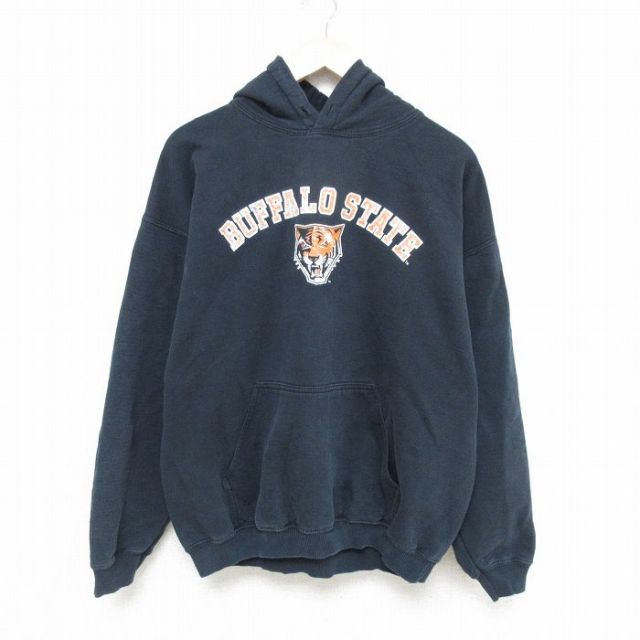 XL★古着 長袖 スウェット パーカー メンズ 00年代 00s トラ 黒 ブラック 25may09 中古 スエット トレーナー トップス