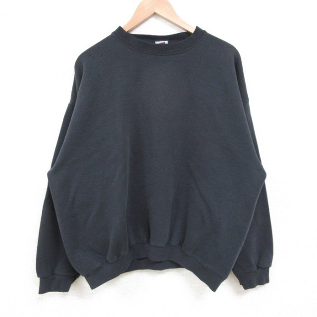XL★古着 長袖 スウェット メンズ 00年代 00s 無地 クルーネック 黒 ブラック 25may10 中古 スエット トレーナー トップス