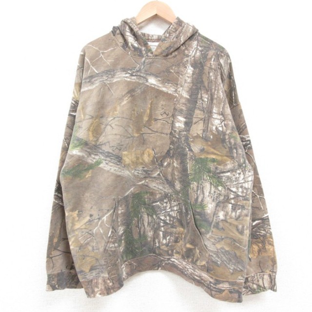 【50%OFF】XL★古着 長袖 スウェット パーカー メンズ リアルツリー 大きいサイズ 茶他 ブラウン 迷彩 25may10 中古 スエット トレーナー トップス
