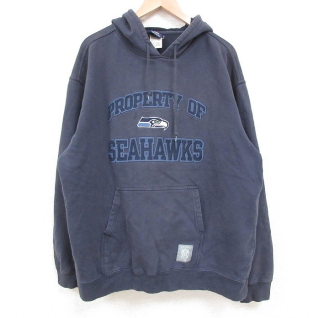 【50%OFF】XL★古着 リーボック REEBOK 長袖 スウェット パーカー メンズ 00年代 00s NFL シアトルホークス 大きいサイズ 紺 ネイビー アメフト スーパーボウル 25may10 中古 スエット トレーナー トップス