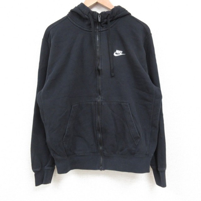 L★古着 ナイキ NIKE 長袖 フルジップ スウェット パーカー メンズ ワンポイントロゴ 黒 ブラック 25may10 中古 スエット トレーナー トップス