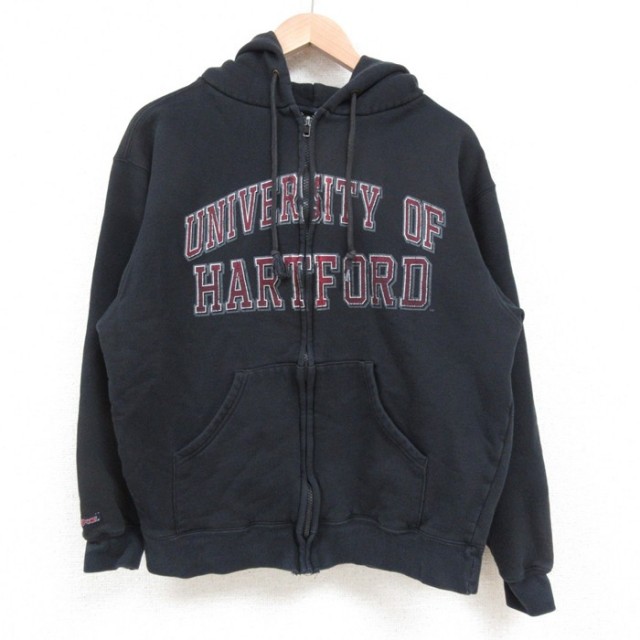 【20%OFF】M★古着 ジャンスポーツ 長袖 フルジップ スウェット パーカー メンズ 00年代 00s ハートフォード 黒 ブラック 25may10 中古 スエット トレーナー トップス