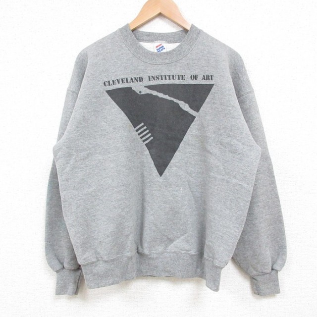 【20%OFF】L★古着 ジャージーズ 長袖 スウェット メンズ 90年代 90s アート クルーネック USA製 グレー 霜降り 25may13 中古 スエット トレーナー トップス