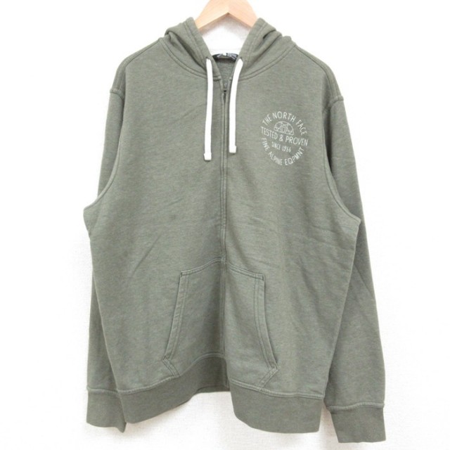 XL★古着 ノースフェイス THE NORTH FACE 長袖 フルジップ スウェット パーカー メンズ 薄緑 グリーン 霜降り 25may13 中古 スエット トレーナー トップス