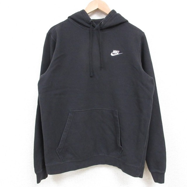 M★古着 ナイキ NIKE 長袖 スウェット パーカー メンズ ワンポイントロゴ 黒 ブラック 25may13 中古 スエット トレーナー トップス