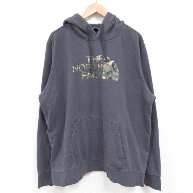 XL★古着 ノースフェイス THE NORTH FACE 長袖 スウェット パーカー メンズ ビッグロゴ クルーネック 濃グレー 25may13 中古 スエット トレーナー トップス