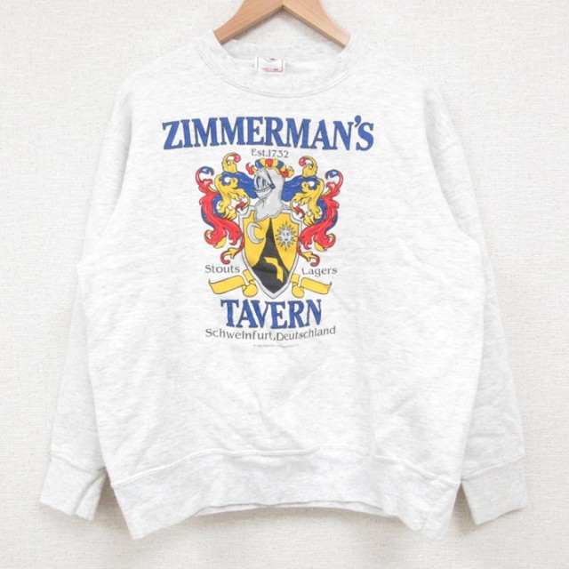 【20%OFF】M★古着 長袖 スウェット メンズ 90年代 90s ZIMMERMANS TAVERN エンブレム クルーネック 薄グレー 霜降り 25may22 中古 スエット トレーナー トップス