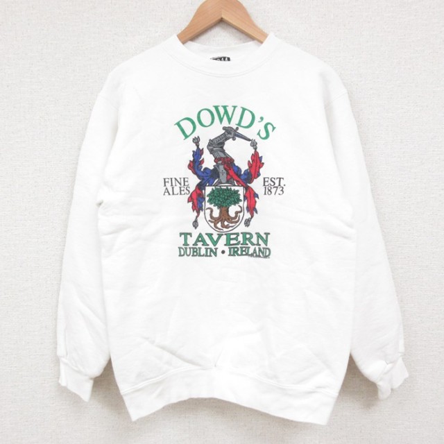 M★古着 長袖 スウェット メンズ 80年代 80s DOWDS TAVERN エンブレム クルーネック USA製 白 ホワイト 25may22 中古 スエット トレーナー トップス