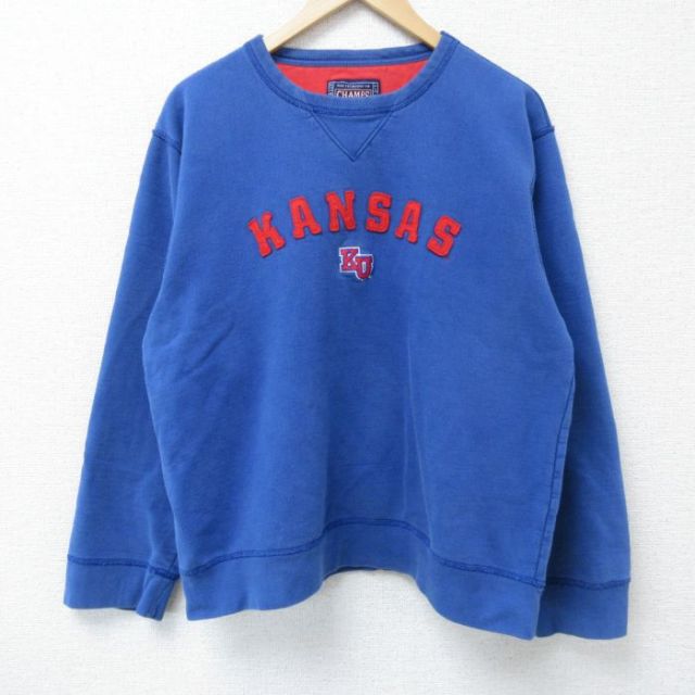 【50%OFF】L★古着 長袖 スウェット メンズ 00年代 00s カンザス クルーネック 青 ブルー 25may14 中古 スエット トレーナー トップス