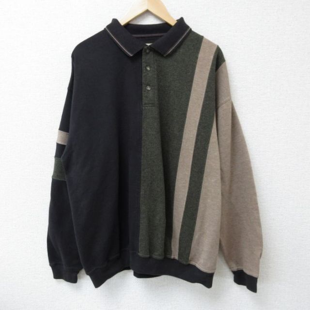XL★古着 長袖 スウェット メンズ 襟付き 黒他 ブラック 霜降り 25may14 中古 スエット トレーナー トップス