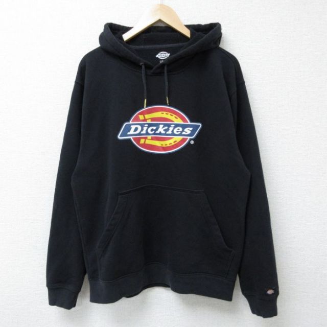 【20%OFF】XL★古着 ディッキーズ Dickies 長袖 スウェット パーカー メンズ ビッグロゴ 黒 ブラック 25may14 中古 スエット トレーナー トップス