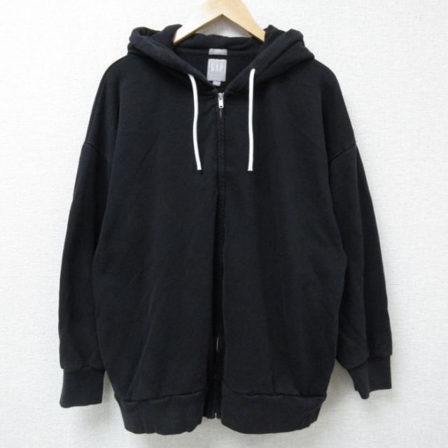 XL★古着 ギャップ GAP 長袖 フルジップ スウェット パーカー メンズ 無地 黒 ブラック 25may14 中古 スエット トレーナー トップス