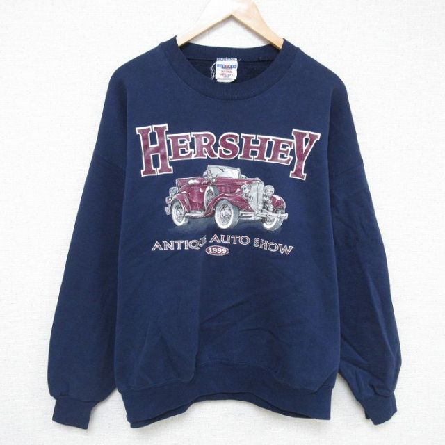 XL★古着 ジャージーズ 長袖 スウェット メンズ 00年代 00s HERSHEY 大きいサイズ クルーネック 紺 ネイビー 25may21 中古 スエット トレーナー トップス