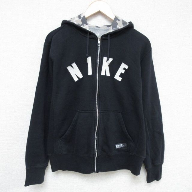 【20%OFF】L★古着 ナイキ NIKE 長袖 フルジップ スウェット パーカー メンズ ビッグロゴ 黒 ブラック 25may21 中古 スエット トレーナー トップス