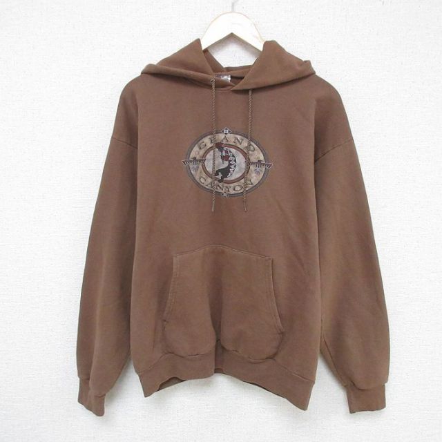 L★古着 ヘインズ Hanes 長袖 スウェット パーカー メンズ 00年代 00s グランドキャニオン 薄茶 ブラウン 25may21 中古 スエット トレーナー トップス
