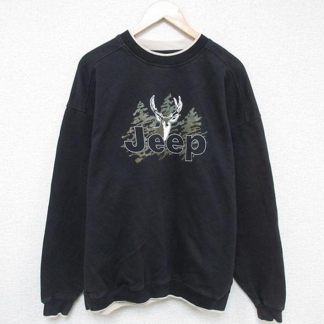 【50%OFF】XL★古着 長袖 スウェット メンズ 90年代 90s ジープ 大きいサイズ クルーネック USA製 黒 ブラック 25may21 中古 スエット トレーナー トップス