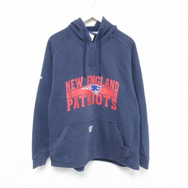 【50%OFF】L★古着 リーボック REEBOK 長袖 スウェット パーカー メンズ NFL ニューイングランドペイトリオッツ ラグラン 紺 ネイビー アメフト スーパーボウル 25may20 中古 スエット トレーナー トップス