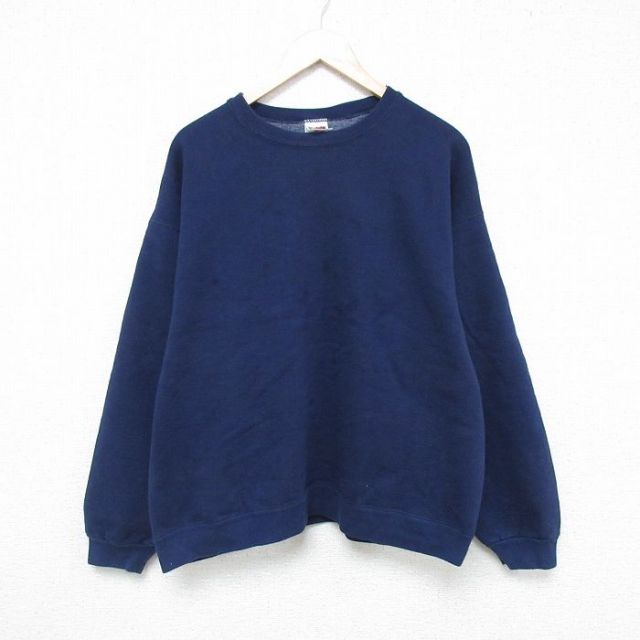 【50%OFF】XL★古着 フルーツオブザルーム 長袖 スウェット メンズ 00年代 00s 無地 クルーネック 紺 ネイビー 25may20 中古 スエット トレーナー トップス