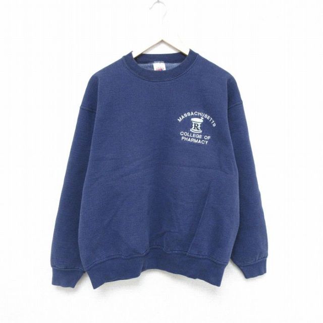 L★古着 フルーツオブザルーム 長袖 スウェット メンズ 90年代 90s マサチューセッツ クルーネック USA製 紺 ネイビー 25may20 中古 スエット トレーナー トップス