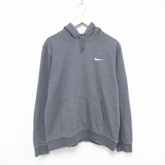 【50%OFF】L★古着 ナイキ NIKE 長袖 スウェット パーカー メンズ ワンポイントロゴ グレー 霜降り 25may20 中古 スエット トレーナー トップス