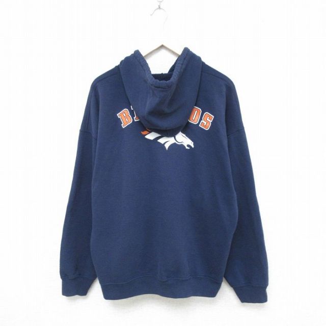 XL★古着 長袖 フルジップ スウェット パーカー メンズ 00年代 00s NFL デンバーブロンコス 紺 ネイビー アメフト スーパーボウル 25may20 中古 スエット トレーナー トップス