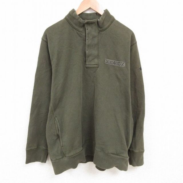 XL★古着 ノーティカ NAUTICA 長袖 ブランド スウェット メンズ NJC4057 大きいサイズ ヘンリーネック 濃緑 グリーン 25may23 中古 スエット トレーナー トップス