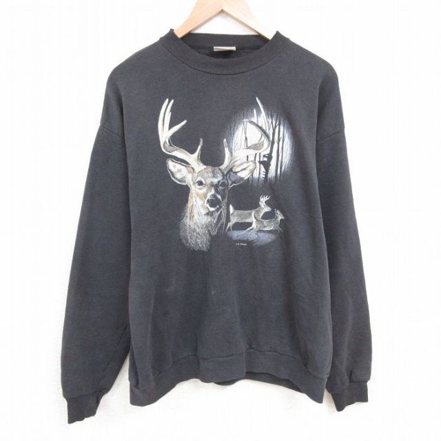 【20%OFF】XL★古着 長袖 スウェット メンズ 90年代 90s シカ クルーネック USA製 黒 ブラック 【spe】 25may23 中古 スエット トレーナー トップス