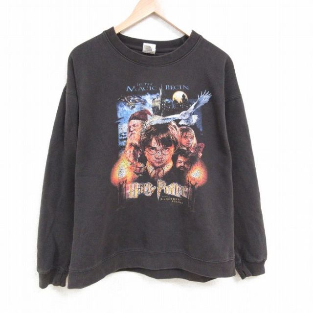 XL★古着 長袖 スウェット メンズ 映画 ハリーポッター 大きいサイズ クルーネック 黒 ブラック 25may24 中古 スエット トレーナー トップス