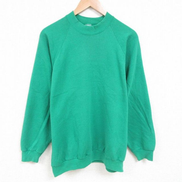 【50%OFF】XL★古着 フルーツオブザルーム 長袖 スウェット メンズ 90年代 90s 無地 大きいサイズ ラグラン クルーネック USA製 緑 グリーン 25may24 中古 スエット トレーナー トップス