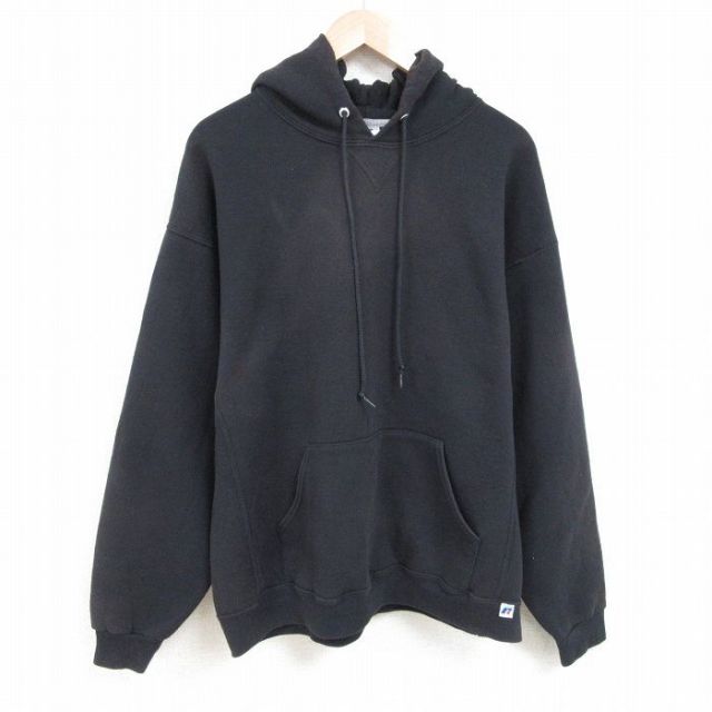 XL★古着 ラッセル 長袖 スウェット パーカー メンズ 00年代 00s 無地 大きいサイズ 黒 ブラック 25may24 中古 スエット トレーナー トップス