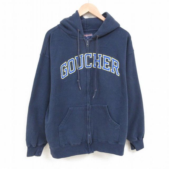【50%OFF】XL★古着 ジャンスポーツ 長袖 フルジップ スウェット パーカー メンズ 00年代 00s GOUCHER 大きいサイズ 紺 ネイビー 25may24 中古 スエット トレーナー トップス
