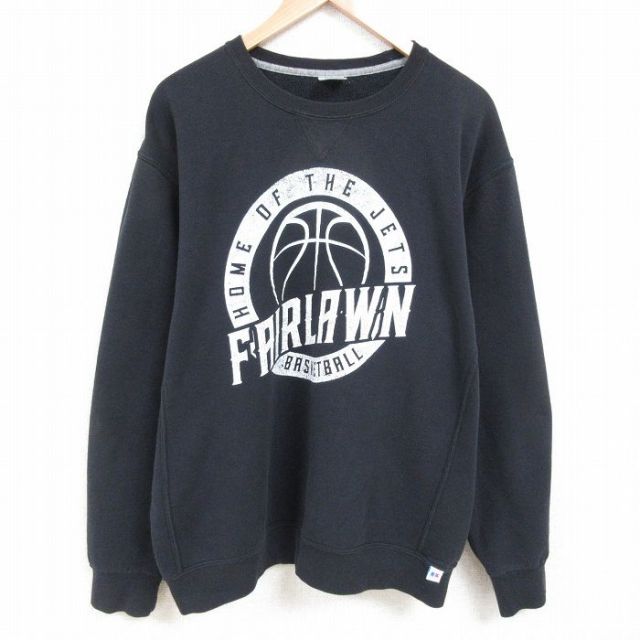 【50%OFF】XL★古着 ラッセル 長袖 スウェット メンズ 00年代 00s FAIRLAWN バスケットボール 大きいサイズ クルーネック 黒 ブラック 25may24 中古 スエット トレーナー トップス