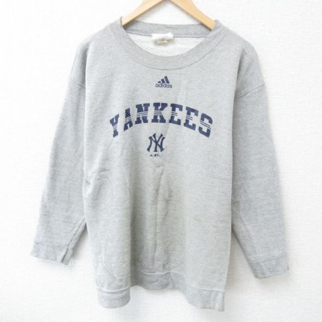 M★古着 アディダス adidas 長袖 スウェット メンズ 00年代 00s MLB ニューヨークヤンキース クルーネック グレー 霜降り メジャーリーグ ベースボール 野球 25may22 中古 スエット トレーナー トップス