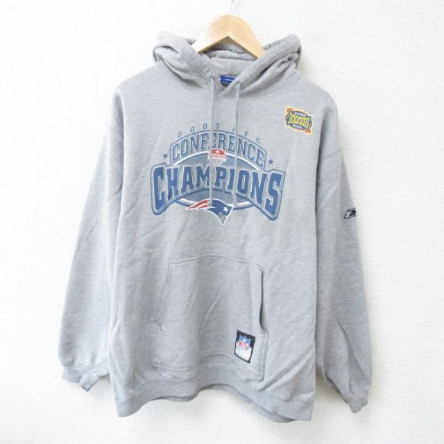 XL★古着 リーボック REEBOK 長袖 スウェット パーカー メンズ 00年代 00s NFL ニューイングランドペイトリオッツ グレー 霜降り アメフト スーパーボウル 25may22 中古 スエット トレーナー トップス